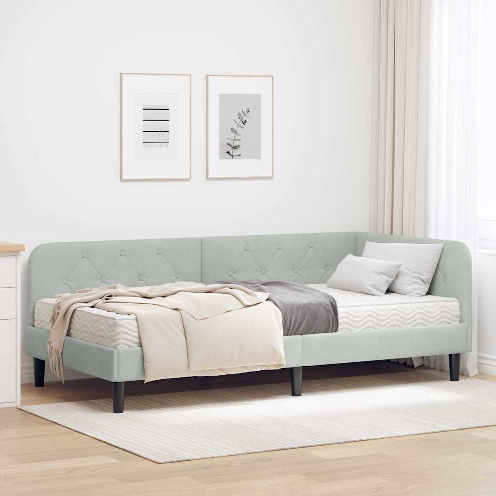vidaXL Estructura de cama en esquina Gris Claro 90 x 200 cm Terciopelo