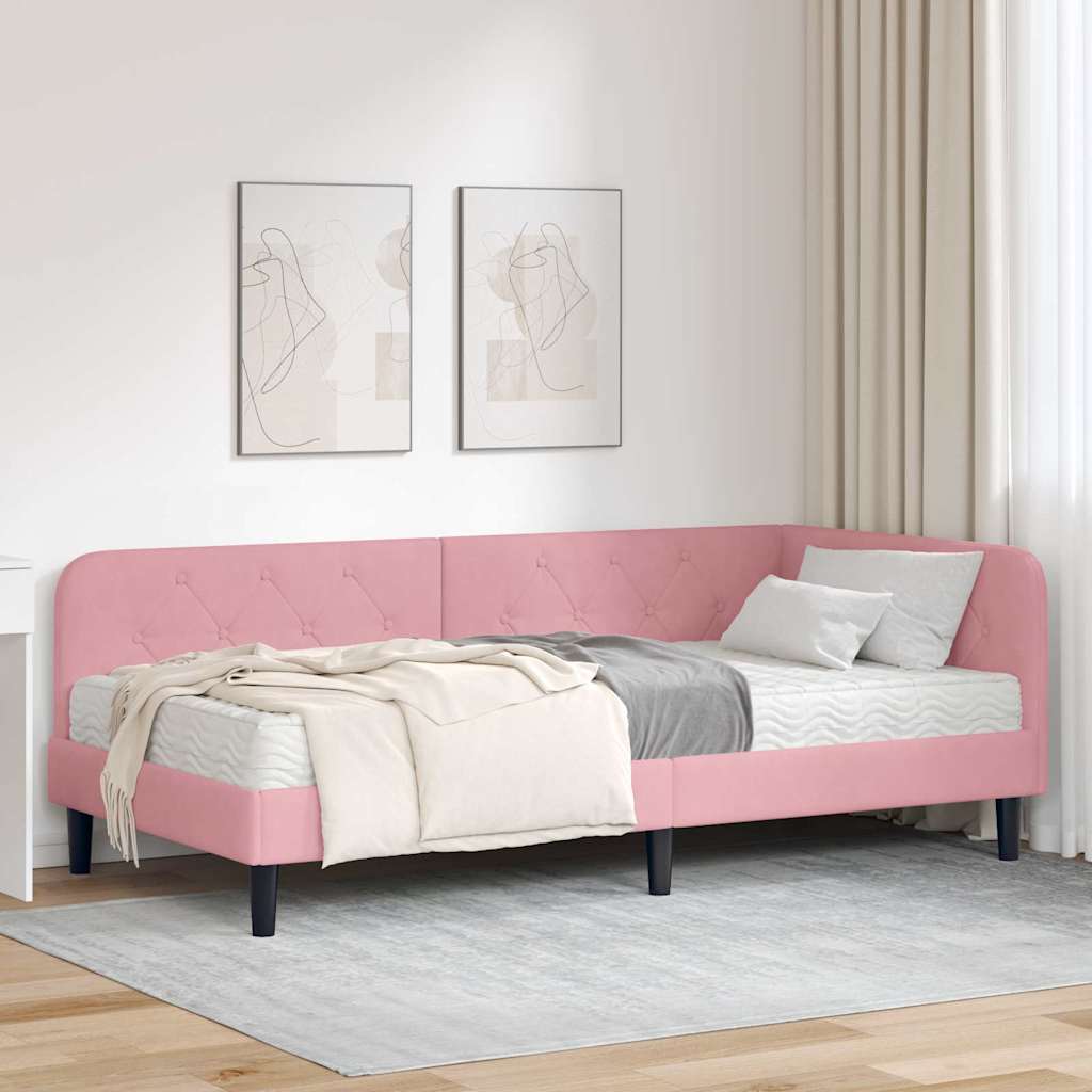 vidaXL Estructura de cama en esquina Rosa 100 x 200 cm Terciopelo