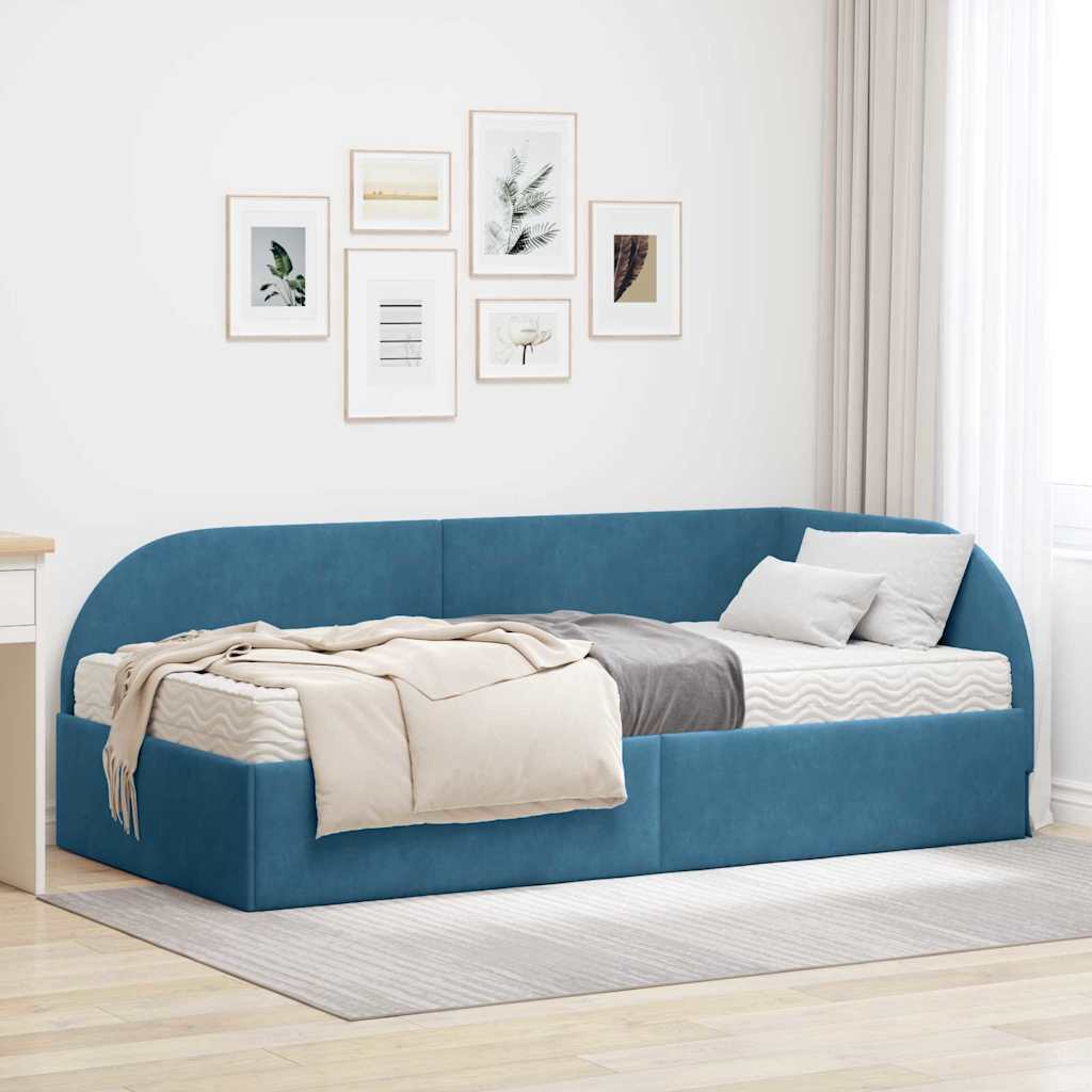 vidaXL Estructura de Cama Esquina con Colchón 2 uds. Azul Terciopelo