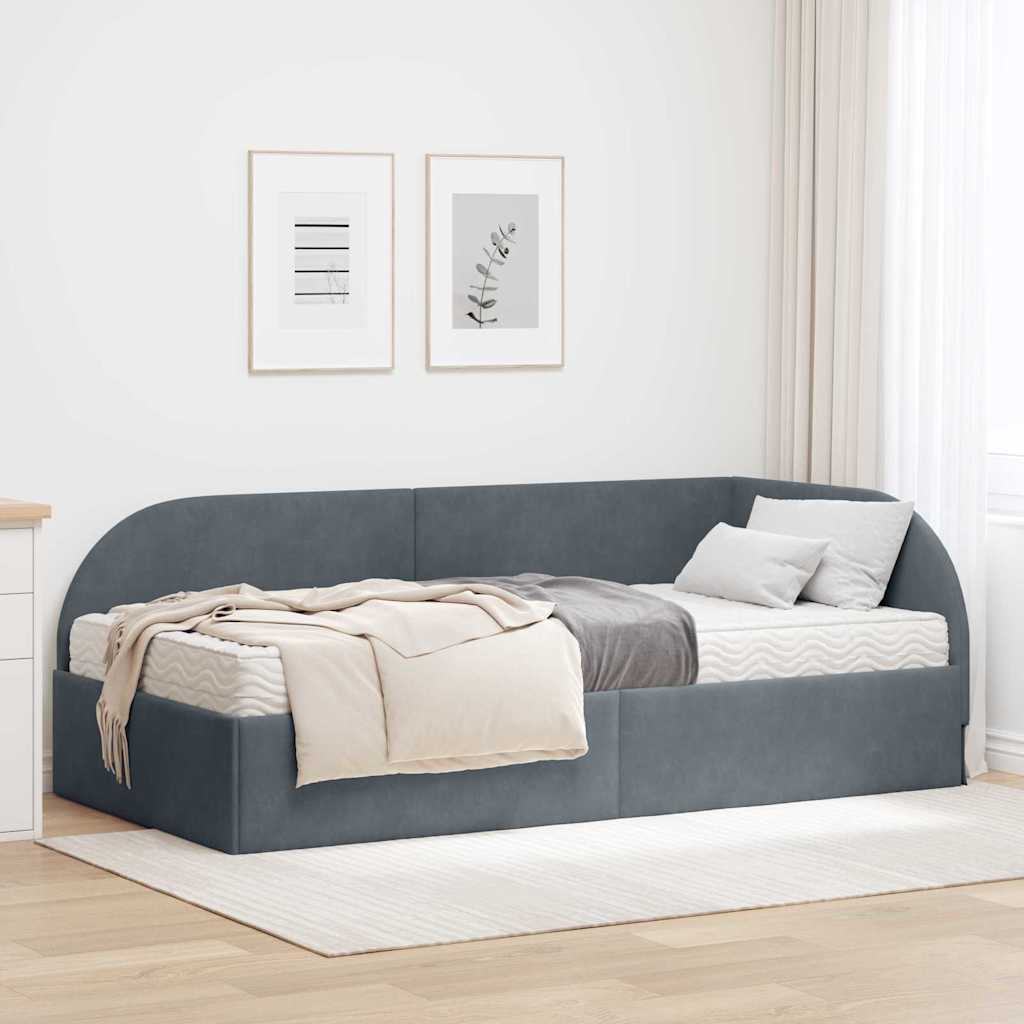 vidaXL Estructura de Cama Esquina con Colchón 2 uds. Gris oscuro