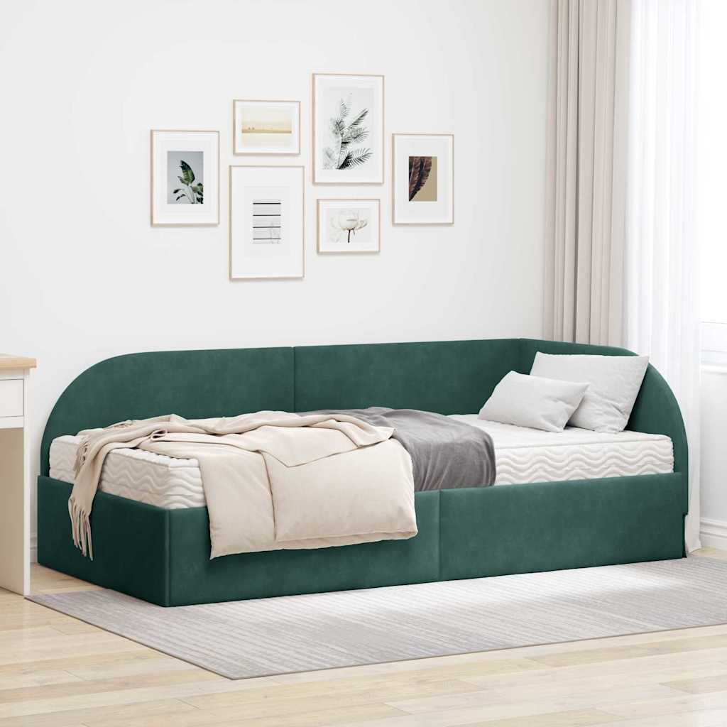 vidaXL Estructura de Cama Esquina con Colchón 2 uds. Verde oscuro