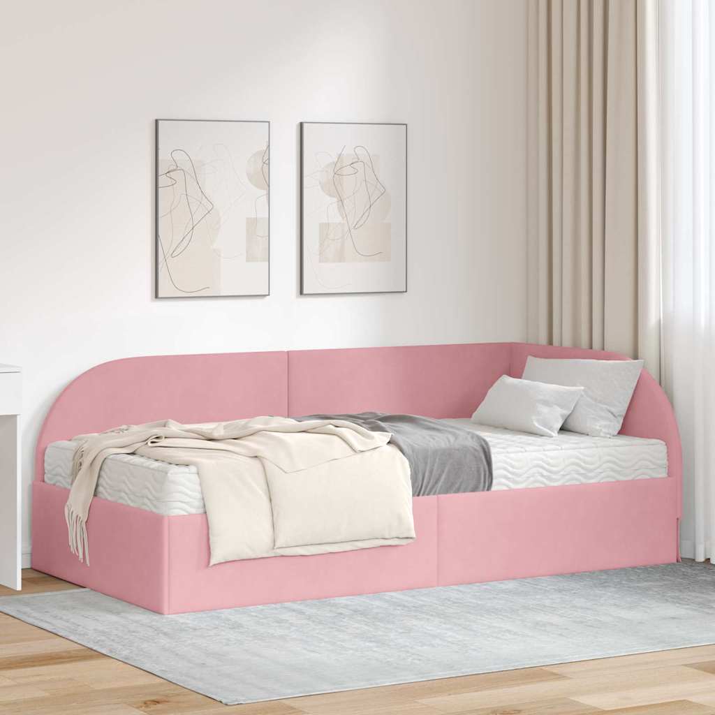 vidaXL Estructura de Cama Esquina con Colchón 2 uds. Rosa Terciopelo