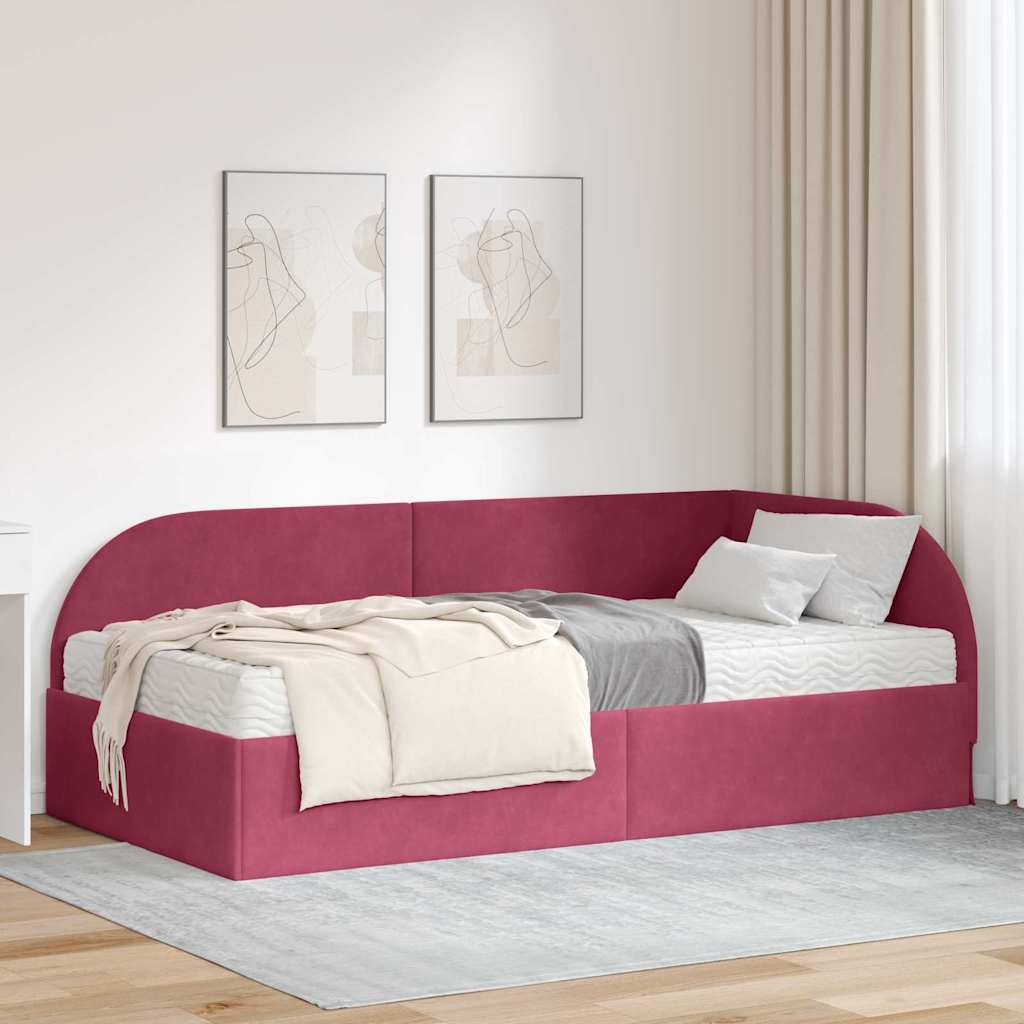 vidaXL Estructura de Cama Esquina con Colchón 2 uds. Rojo vino