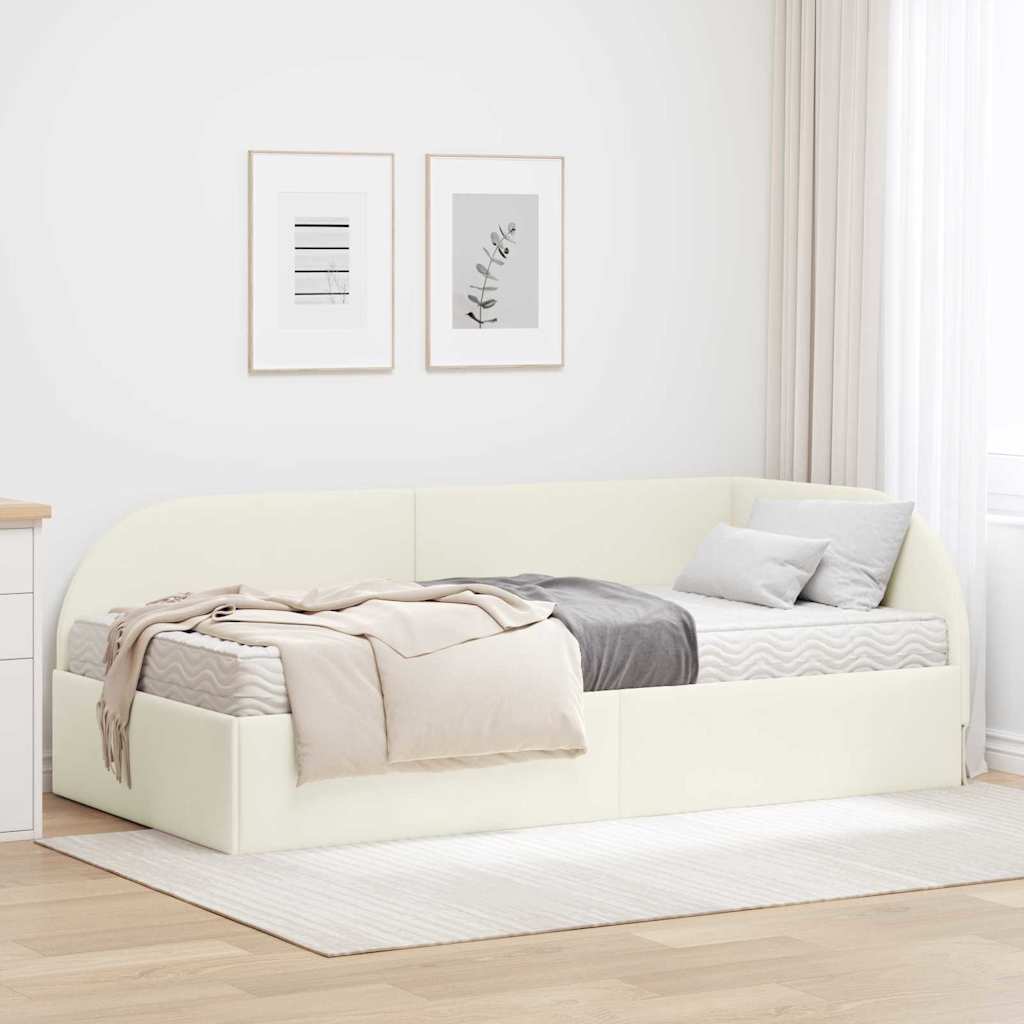 vidaXL Estructura de Cama Esquina con Colchón 2 uds. Crema Terciopelo