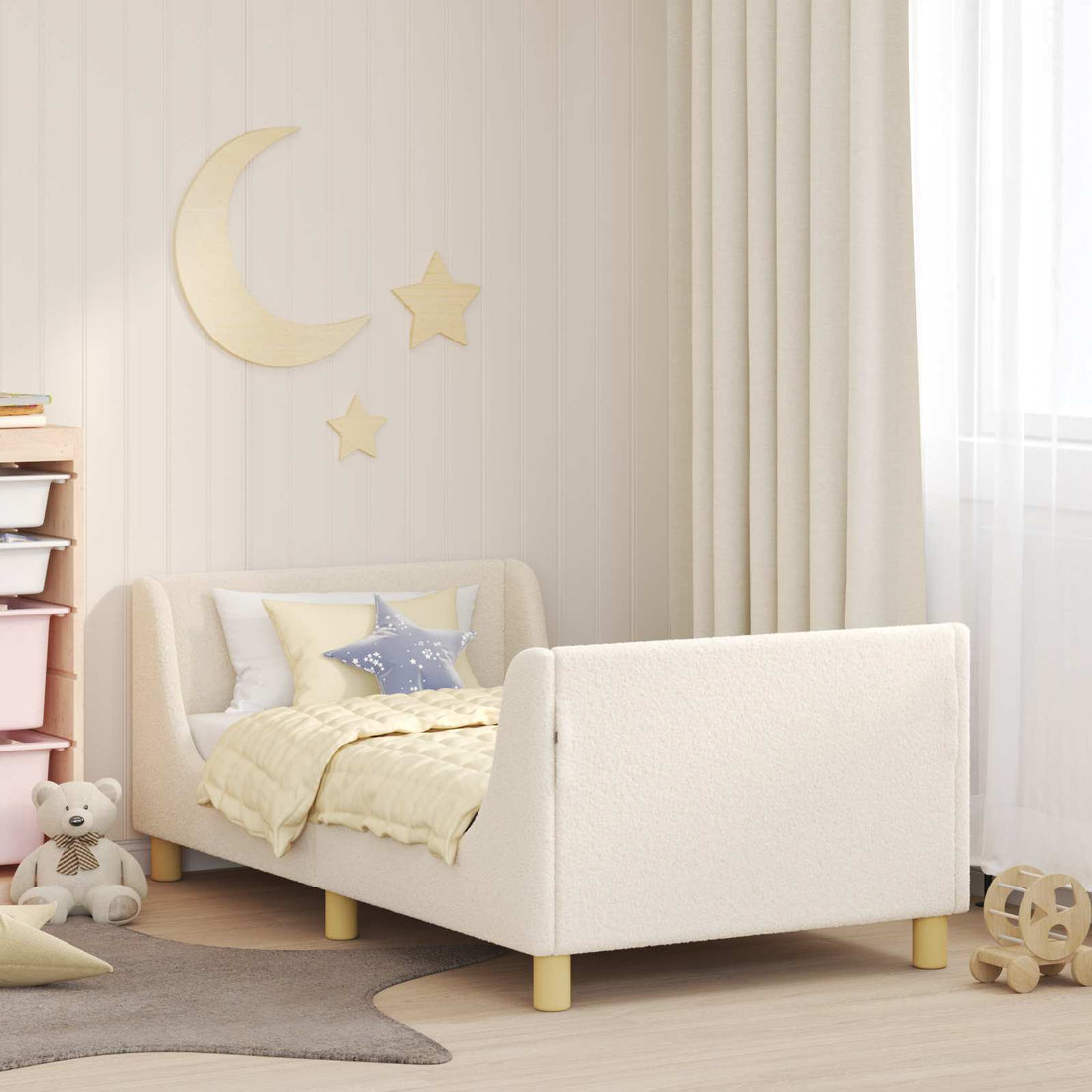 vidaXL Cama para niños con cabecero Crema 80 x 160 cm Bouclé