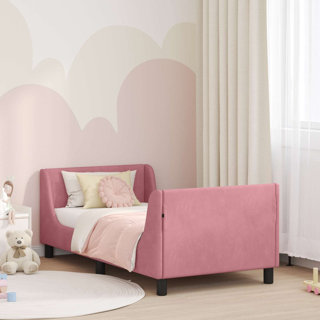 vidaXL Cama para niños con cabecero Rosa 80 x 160 cm Terciopelo