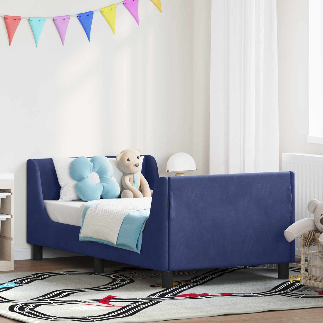 vidaXL Cama para niños con cabecero Azul Policía 80 x 160 cm