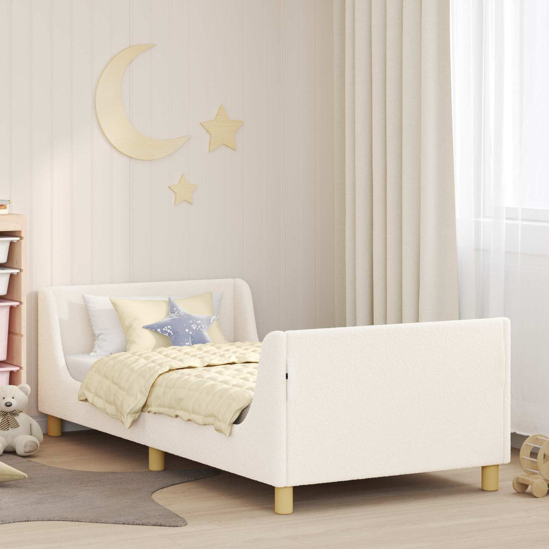 vidaXL Cama para niños con cabecero Crema 90 x 190 cm Bouclé