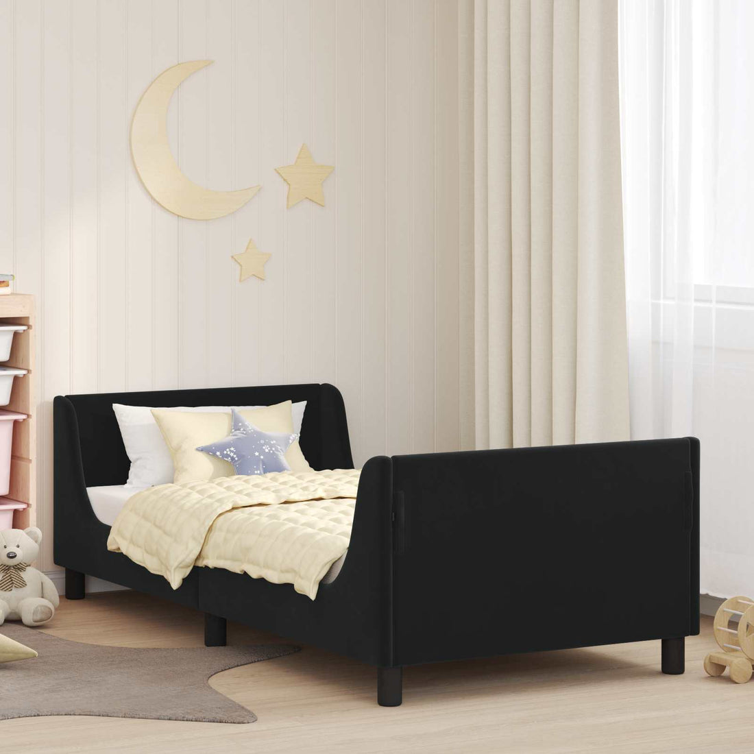 vidaXL Cama para niños con cabecero Negro 90 x 190 cm Terciopelo
