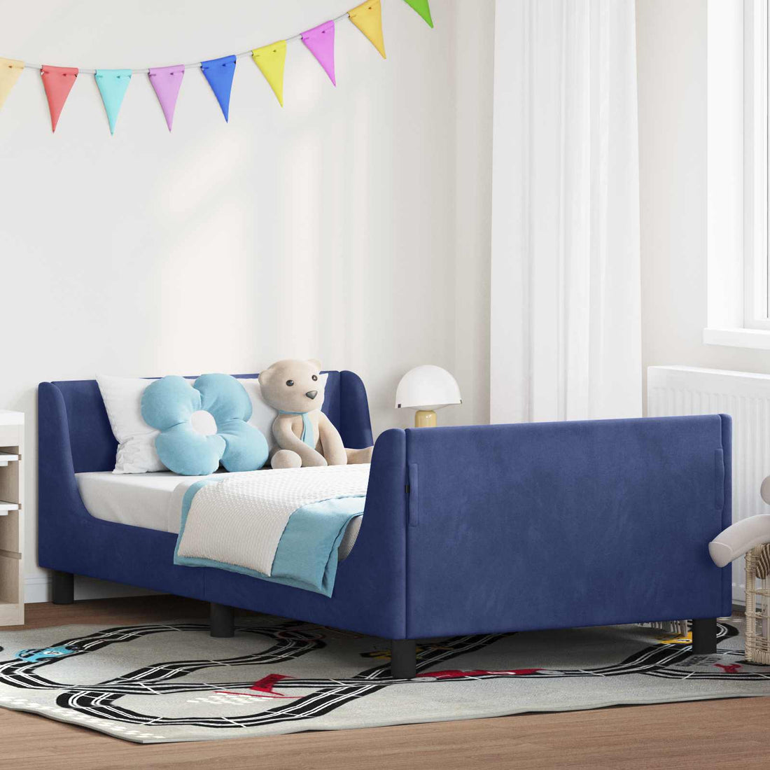 vidaXL Cama para niños con cabecero Azul Policía 90 x 190 cm