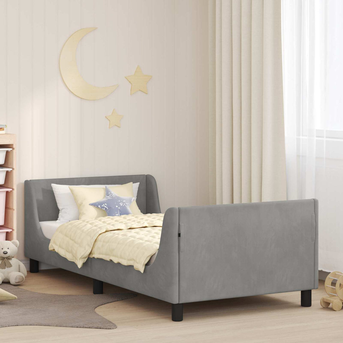 vidaXL Cama para niños con cabecero Gris Claro 90 x 200 cm Terciopelo