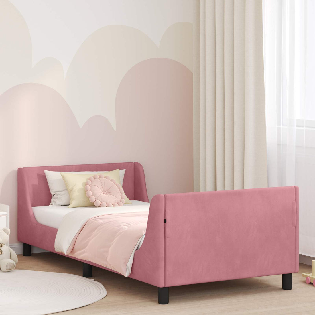 vidaXL Cama para niños con cabecero Rosa 90 x 200 cm Terciopelo