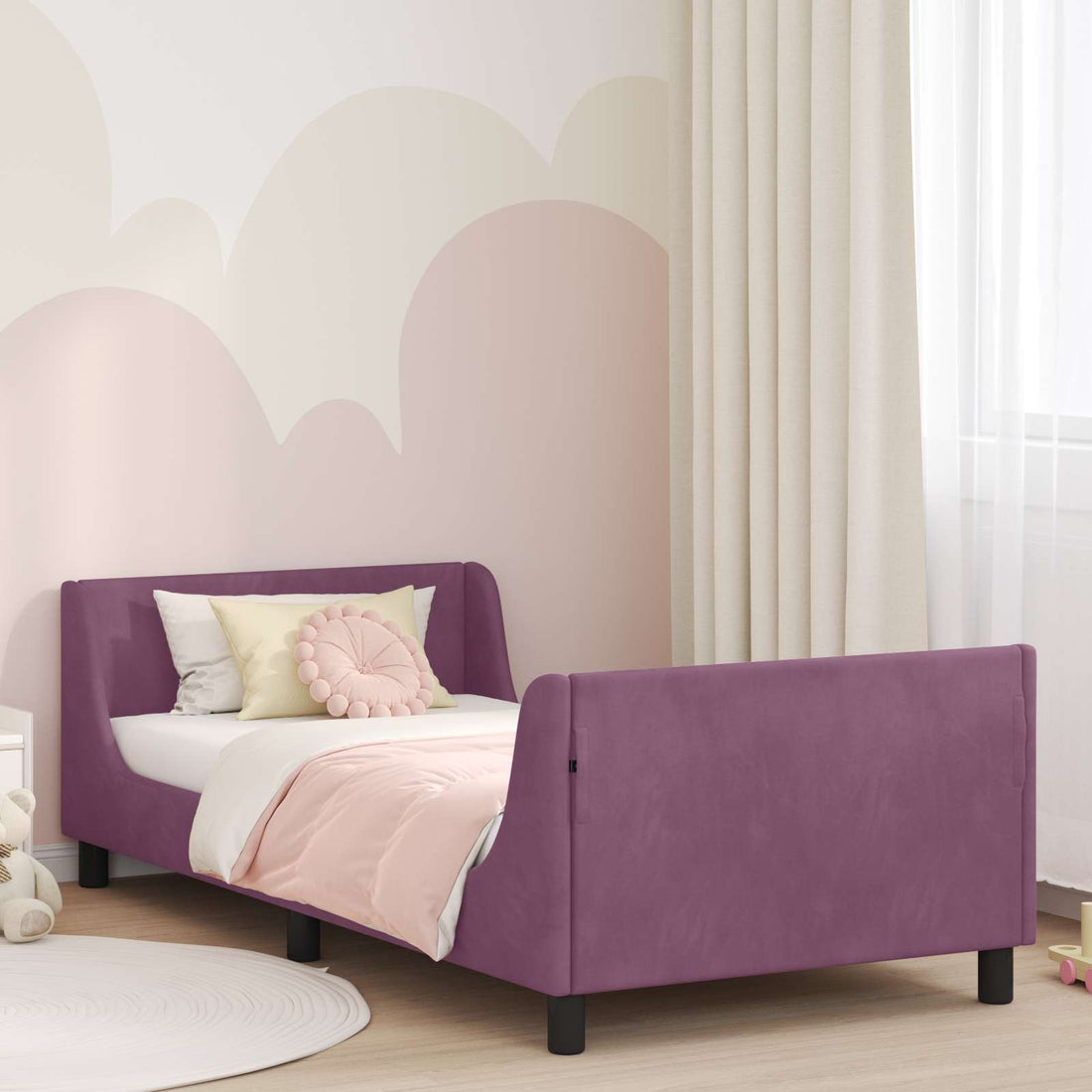 vidaXL Cama para niños con cabecero Morado 90 x 200 cm Terciopelo