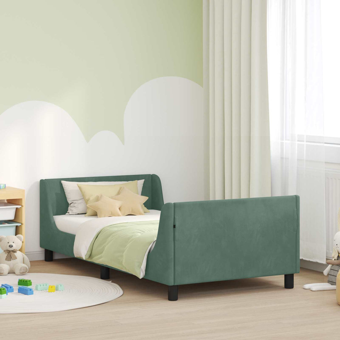 vidaXL Cama para niños con cabecero Verde Mar 90 x 200 cm Terciopelo