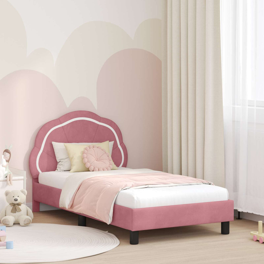 vidaXL Cama para niños con cabecero Rosa 80 x 160 cm Terciopelo