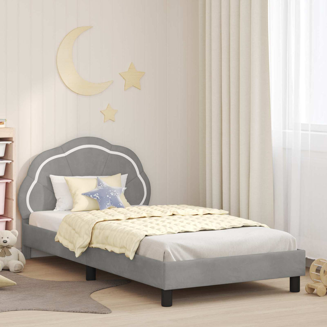 vidaXL Cama para niños con cabecero Gris Claro 90 x 190 cm Terciopelo