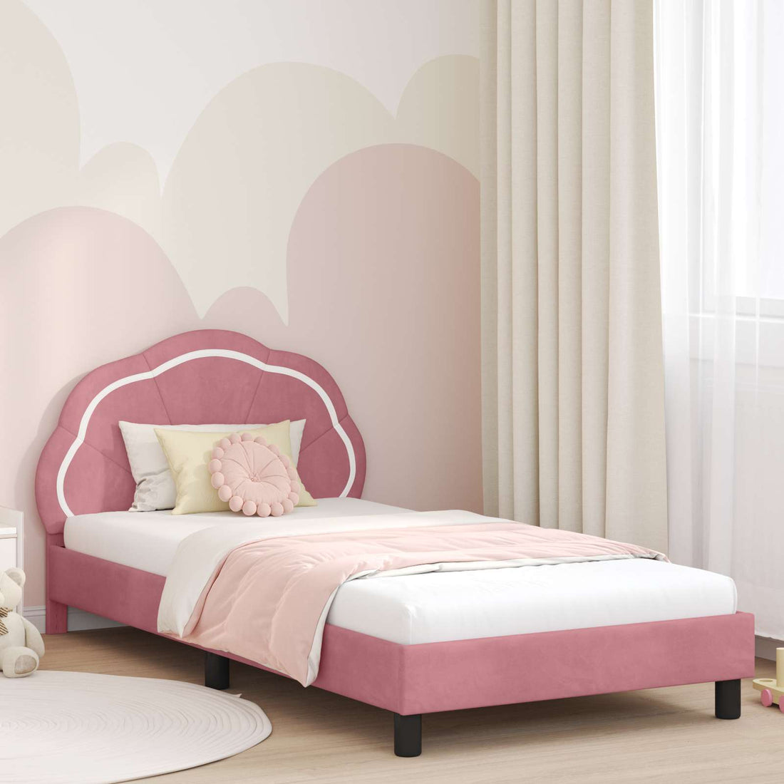 vidaXL Cama para niños con cabecero Rosa 90 x 190 cm Terciopelo