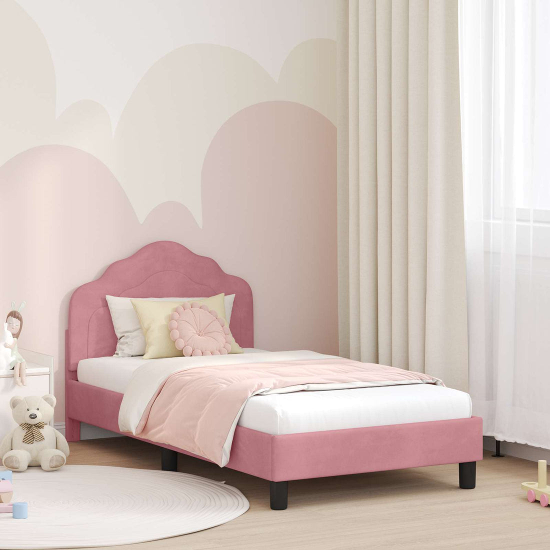 vidaXL Cama para niños con cabecero Rosa 80 x 160 cm Terciopelo