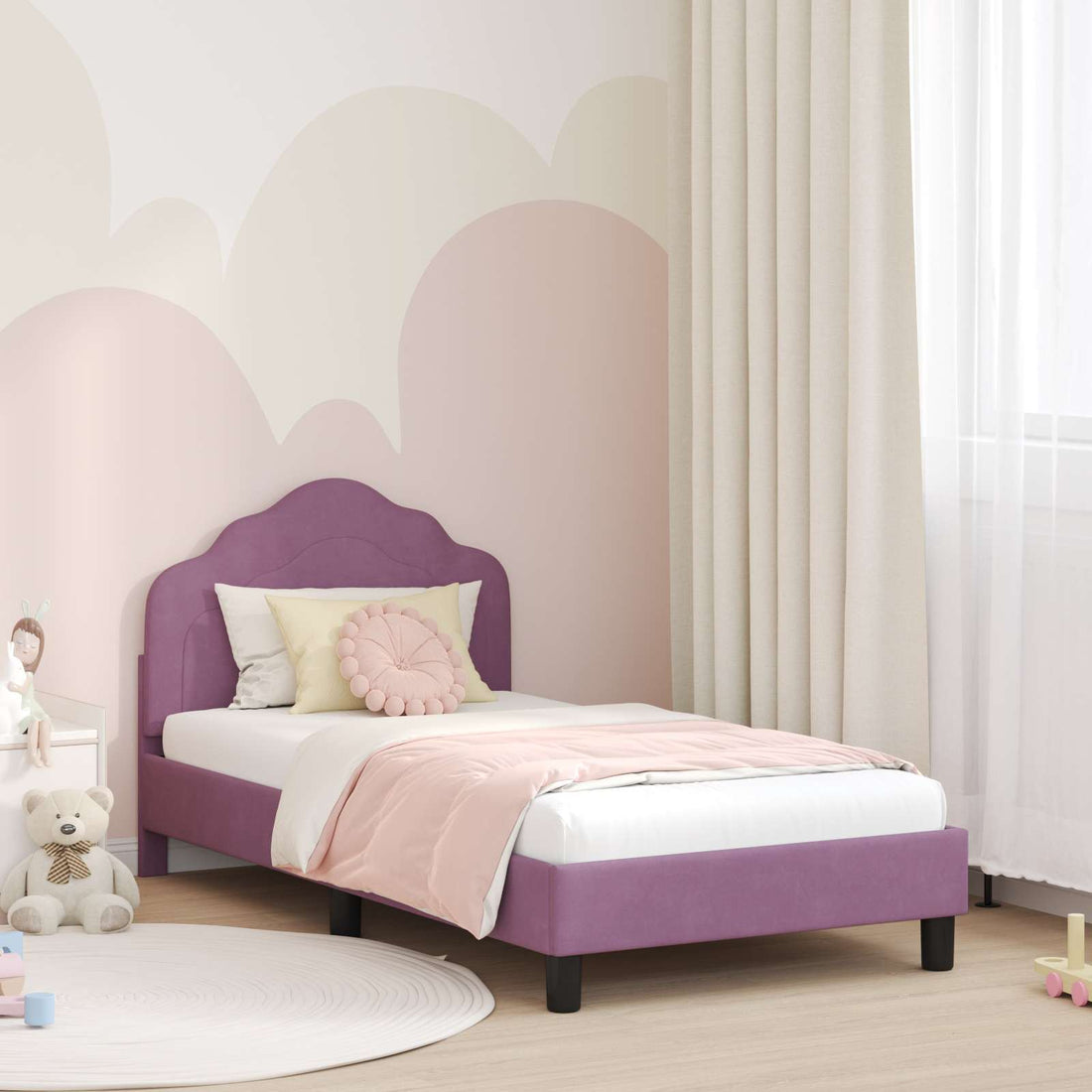 vidaXL Cama para niños con cabecero Morado 80 x 160 cm Terciopelo