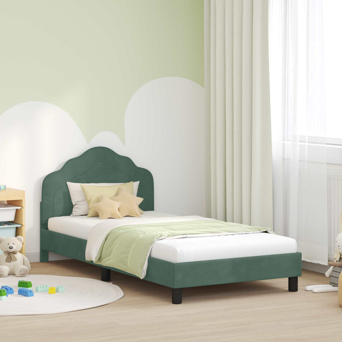 vidaXL Cama para niños con cabecero Verde Mar 90 x 190 cm Terciopelo