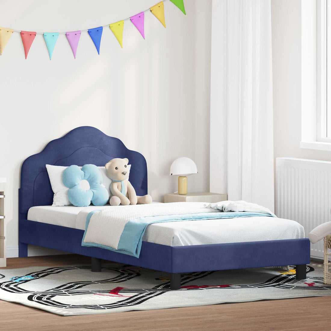 vidaXL Cama para niños con cabecero Azul Policía 90 x 190 cm