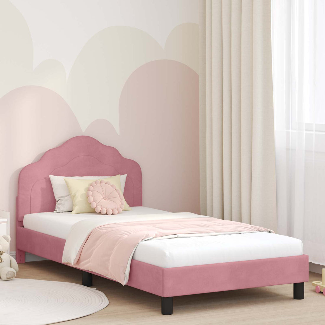 vidaXL Cama para niños con cabecero Rosa 90 x 200 cm Terciopelo