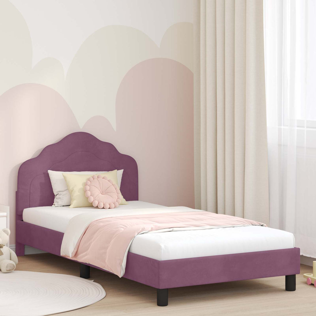 vidaXL Cama para niños con cabecero Morado 90 x 200 cm Terciopelo