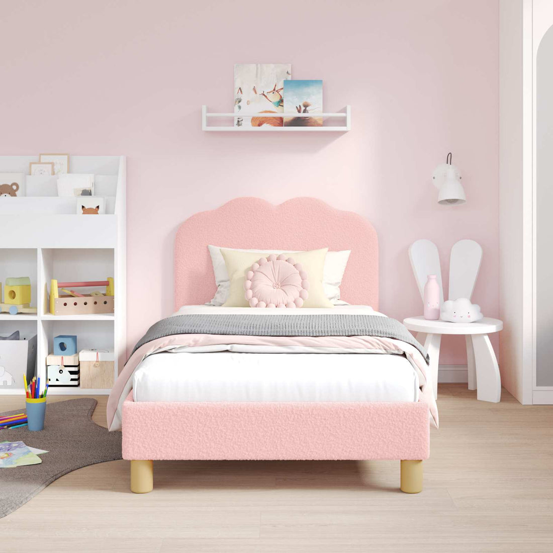 vidaXL Cama para niños con cabecero Rosa 80 x 160 cm Bouclé