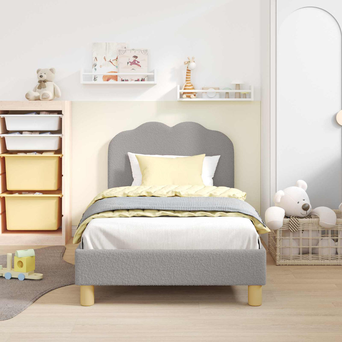 vidaXL Cama para niños con cabecero Gris Claro 80x160 cm Bouclé