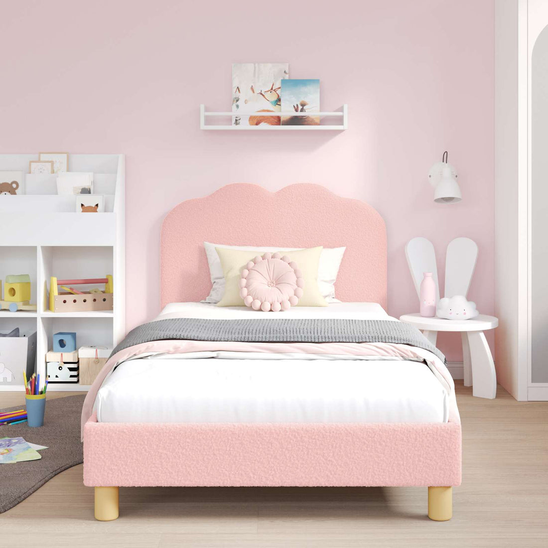vidaXL Cama para niños con cabecero Rosa 90 x 190 cm Bouclé