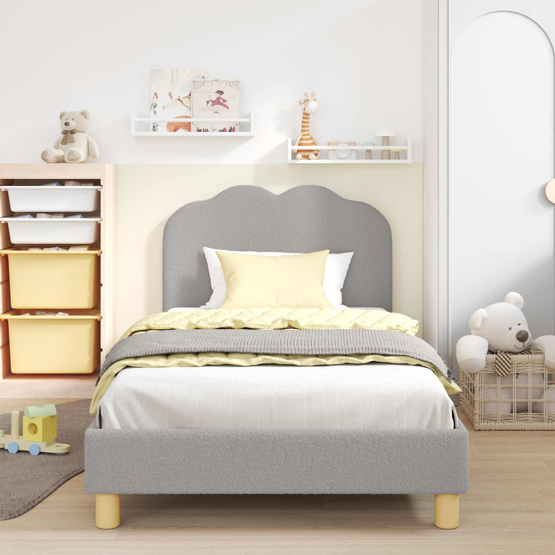 vidaXL Cama para niños con cabecero Gris Claro 90 x 190 cm Bouclé