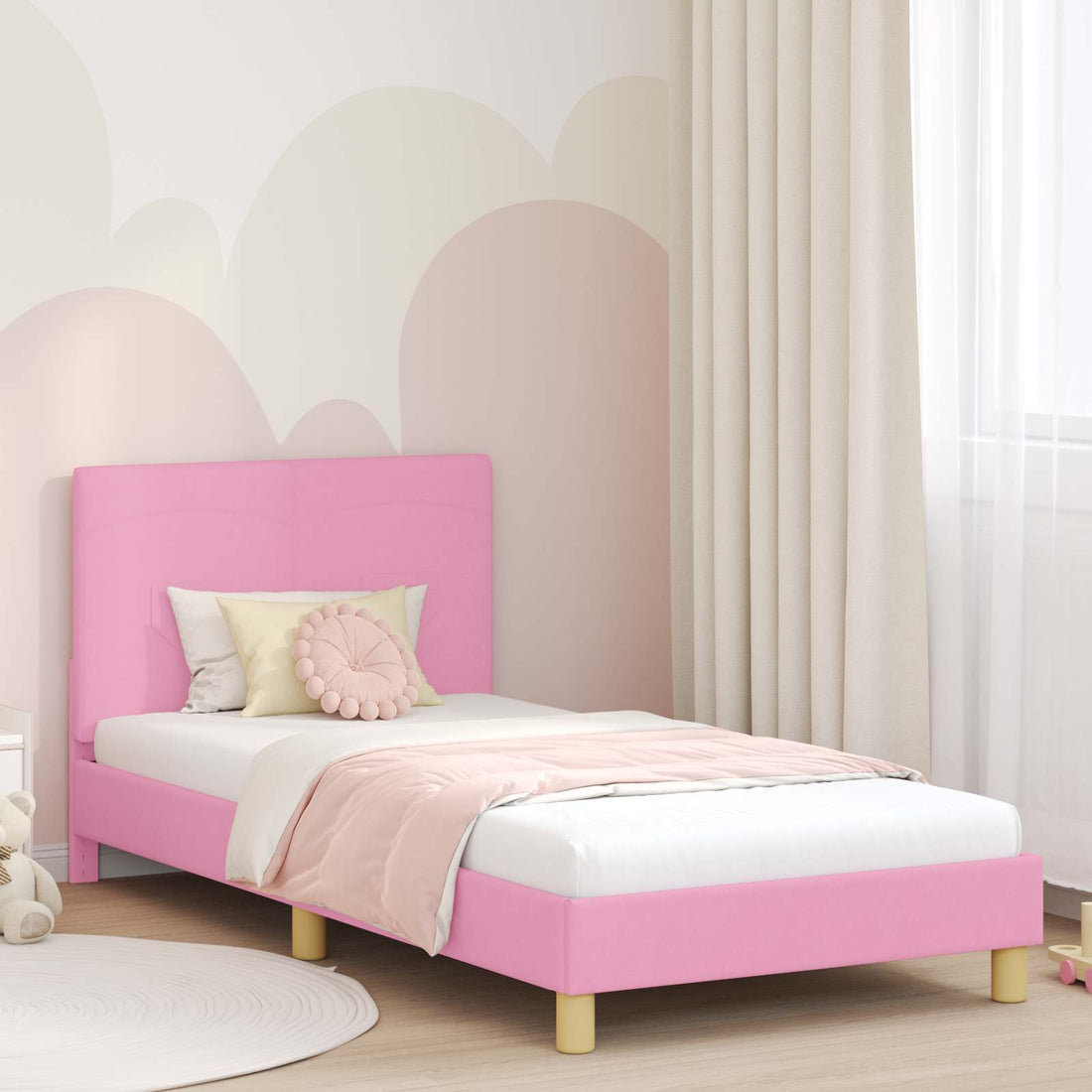 vidaXL Cama para niños con cabecero con cabecera Rosa 80 x 200 cm tela