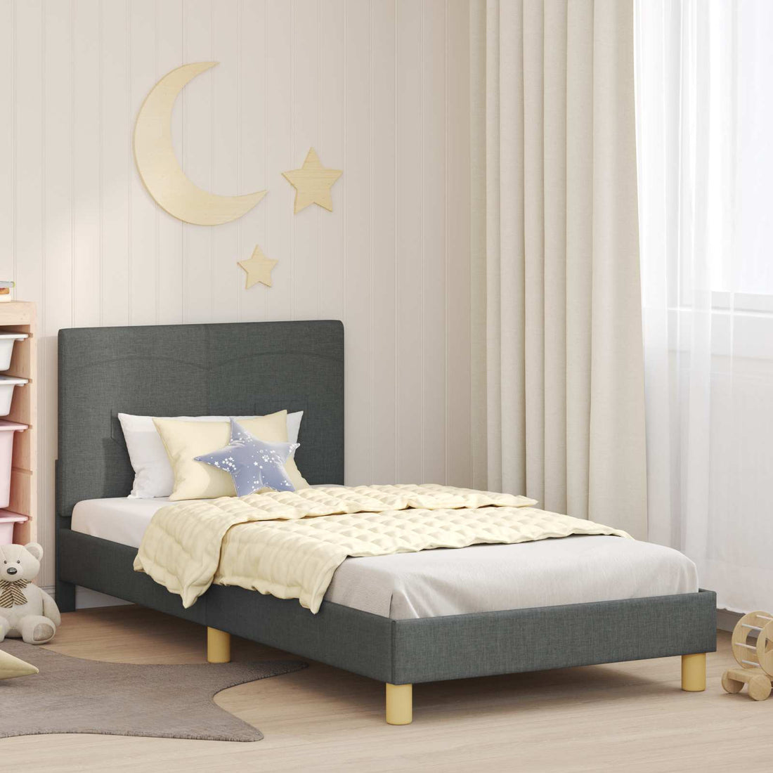 vidaXL Cama para niños con cabecero Gris oscuro 90 x 190 cm tela