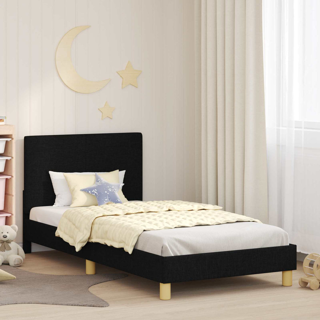 vidaXL Cama para niños con cabecero Negro 90 x 190 cm tela