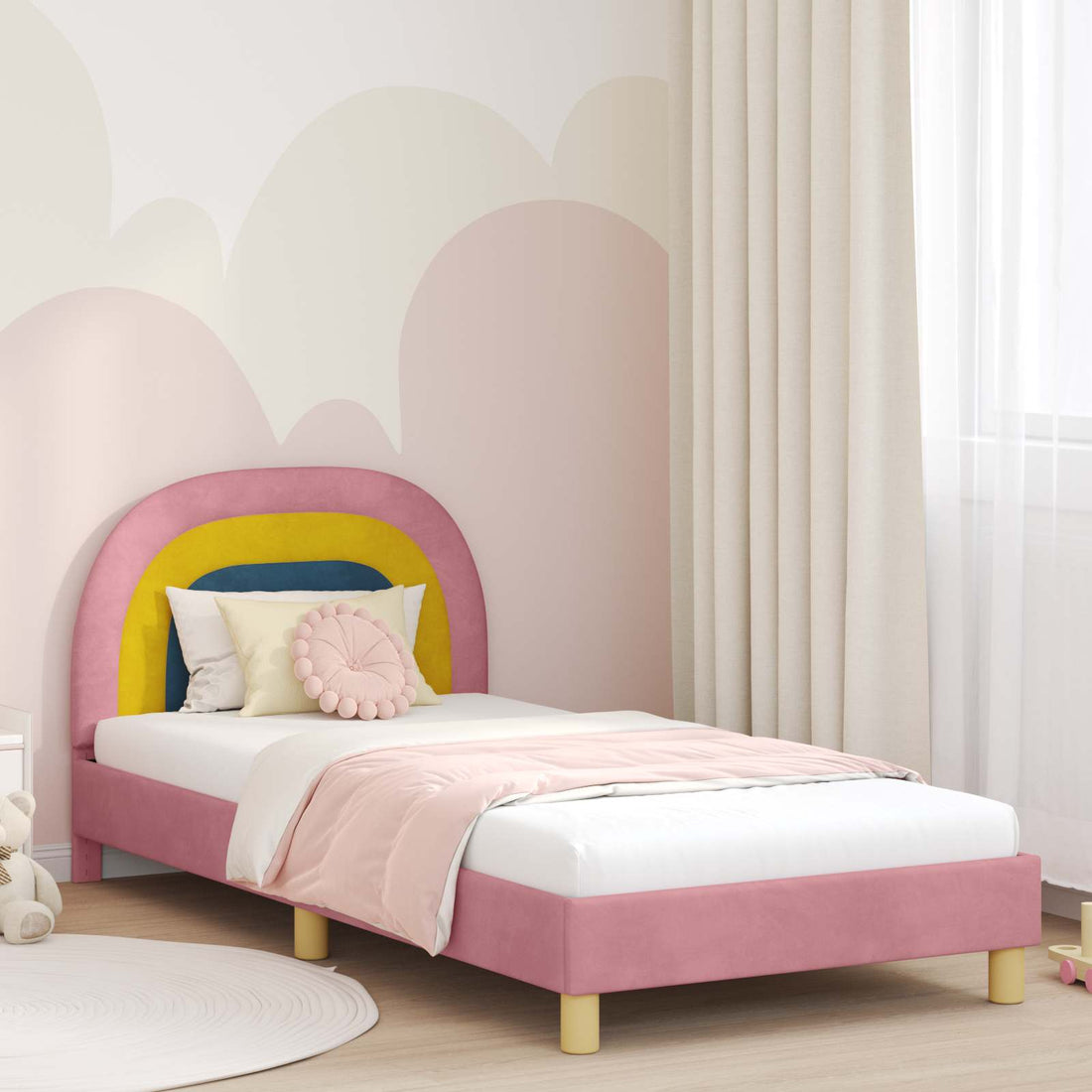 vidaXL Cama para niños con cabecero Rosa 90 x 190 cm Terciopelo
