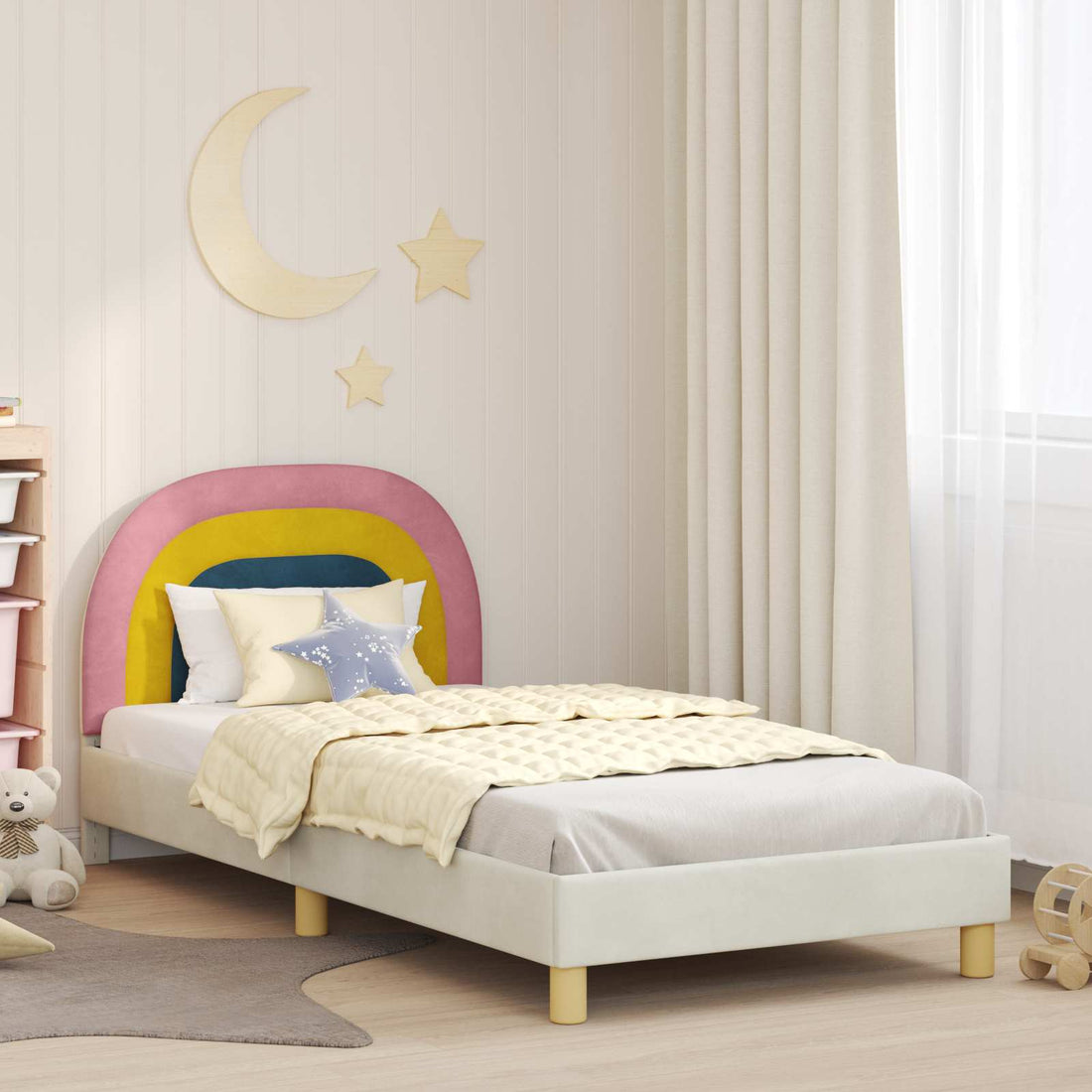 vidaXL Cama para niños con cabecero Crema 90 x 200 cm Terciopelo