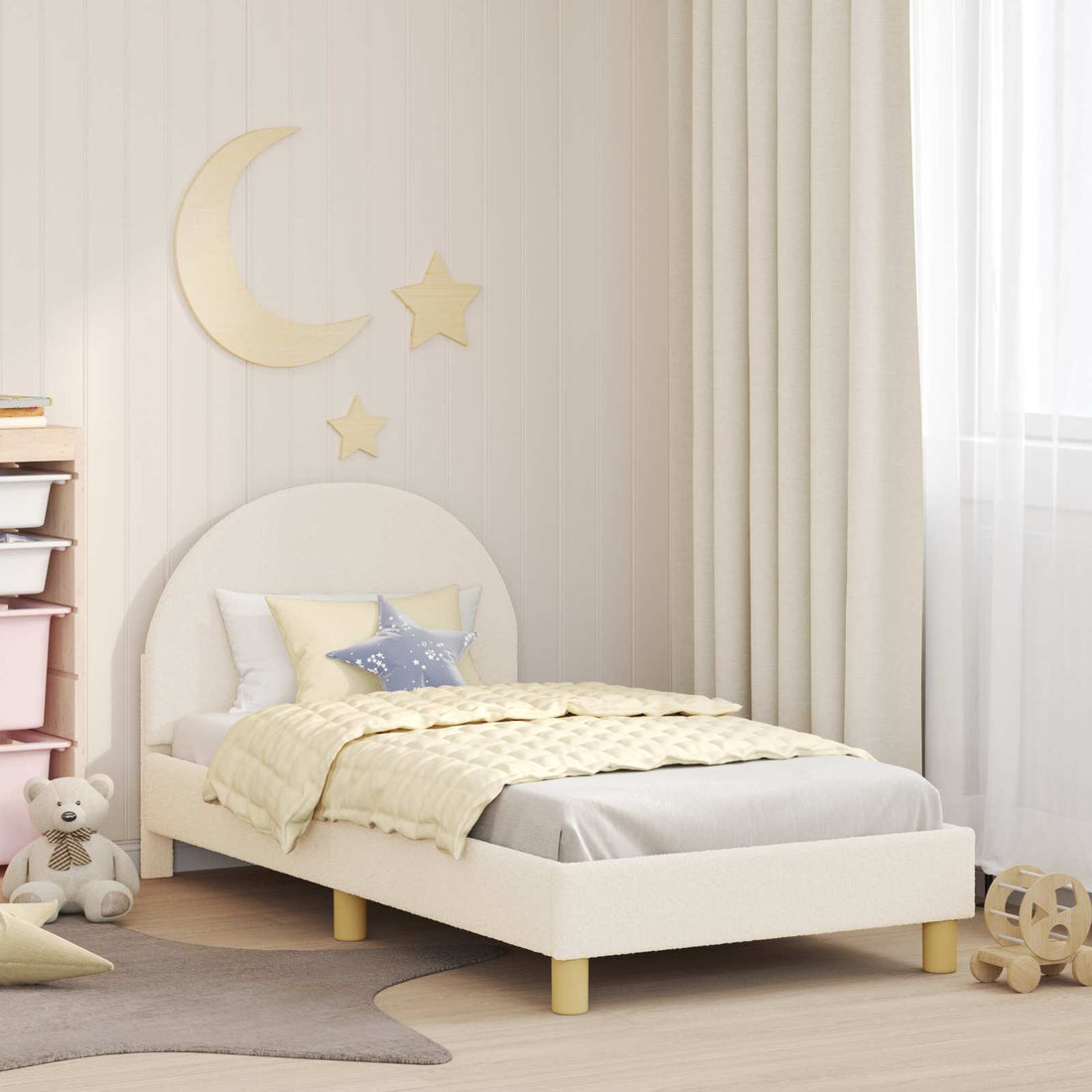 vidaXL Cama para niños con cabecero Crema 80 x 160 cm Bouclé