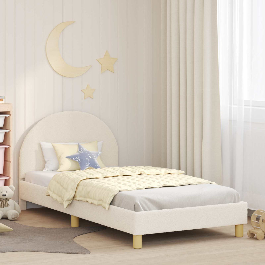 vidaXL Cama para niños con cabecero Crema 90 x 200 cm Bouclé