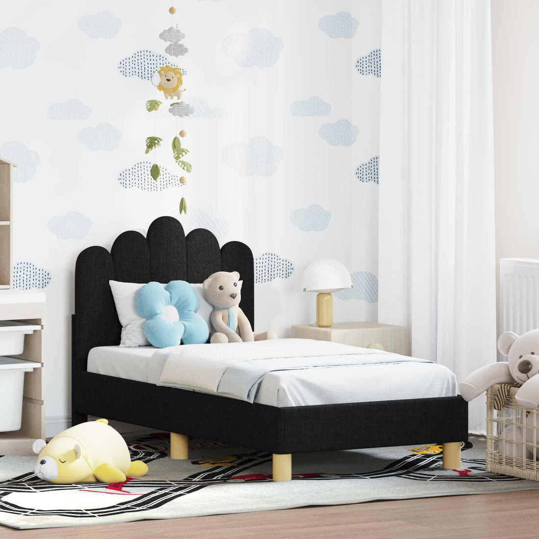 vidaXL Estructura de cama para niños pequeños con cabecera Negro Tela
