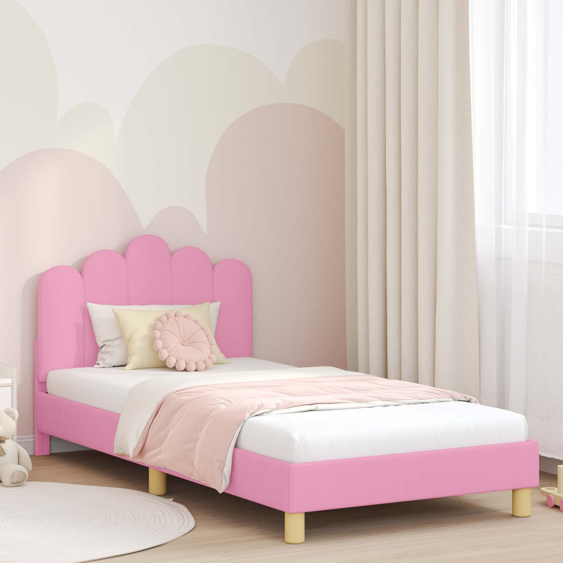 vidaXL Cama para niños con cabecero con cabecera Rosa 90 x 190 cm Tela