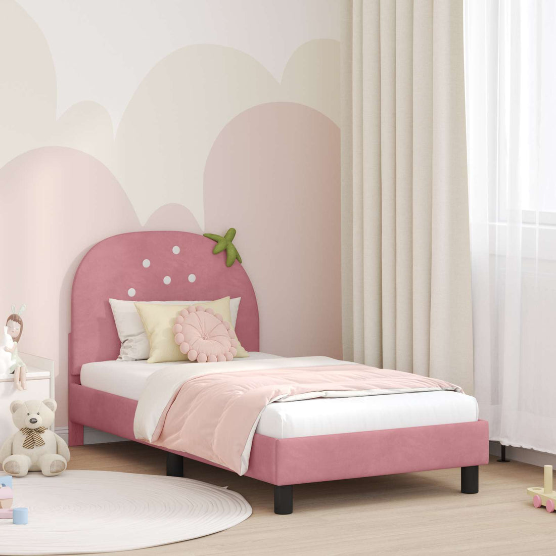 vidaXL Cama para niños con cabecero Rosa 80 x 160 cm Terciopelo