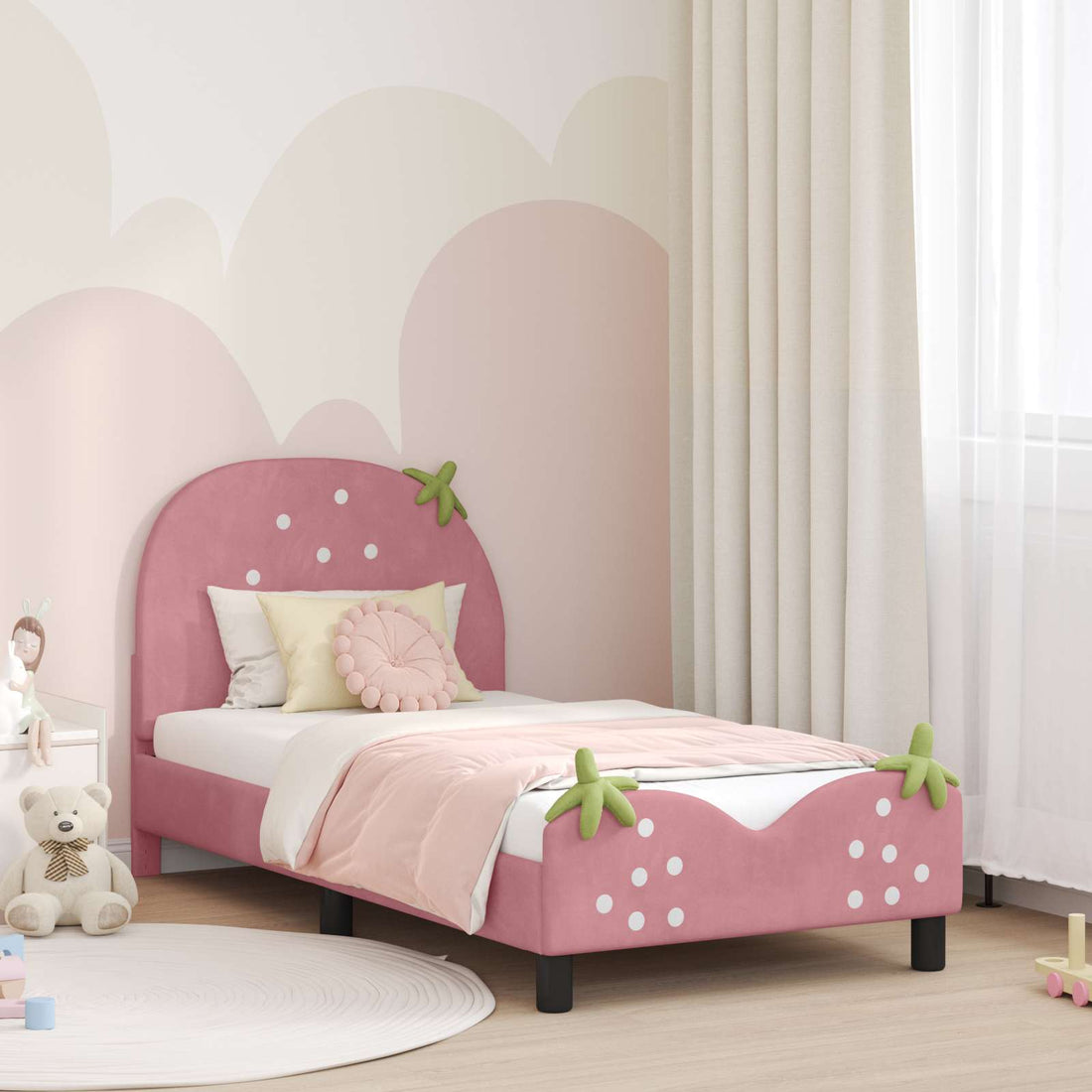 vidaXL Cama para niños con cabecero Rosa 80 x 160 cm Terciopelo