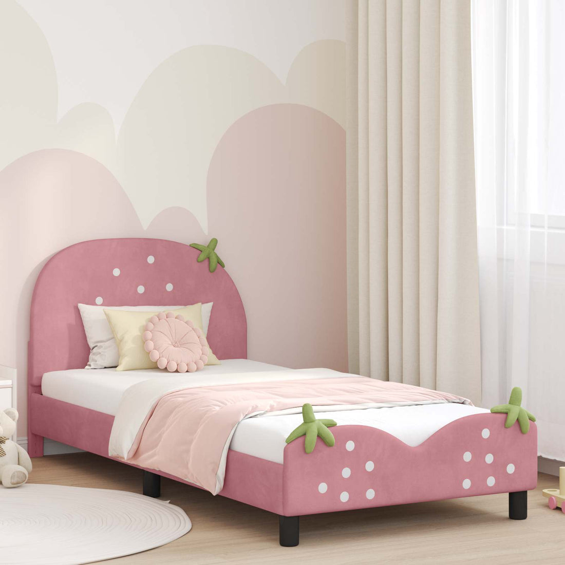 vidaXL Cama para niños con cabecero Rosa 90 x 200 cm Terciopelo
