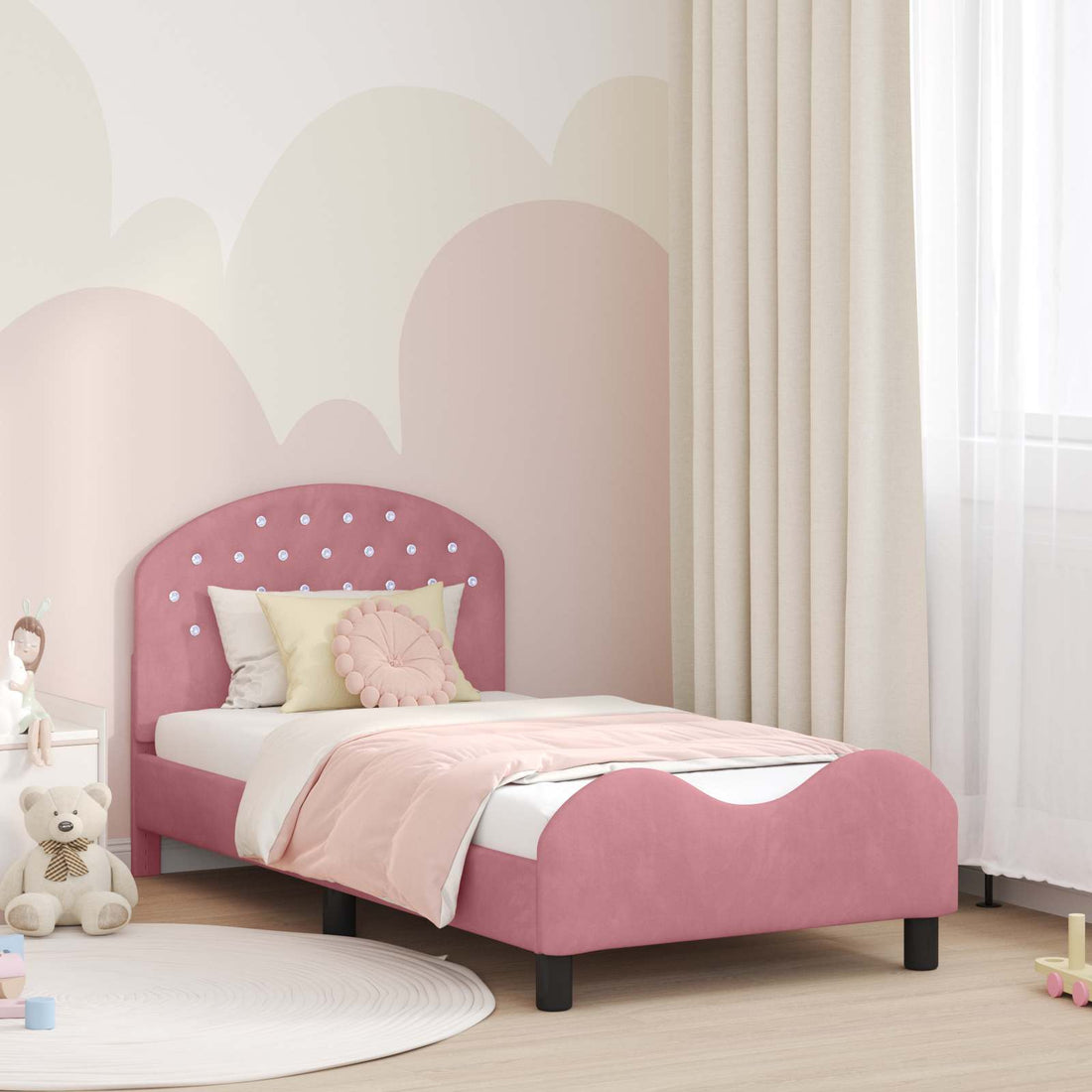 vidaXL Cama para niños con cabecero Rosa 80 x 160 cm Terciopelo