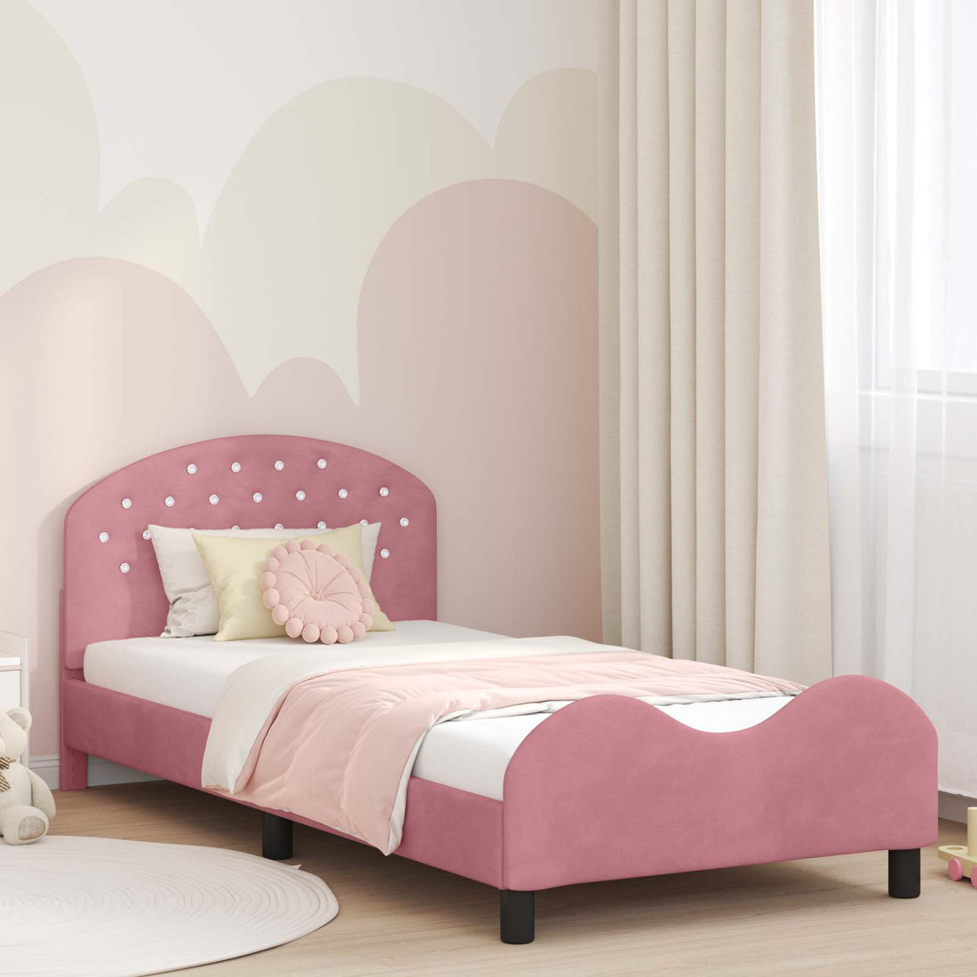 vidaXL Cama para niños con cabecero Rosa 80 x 200 cm Terciopelo
