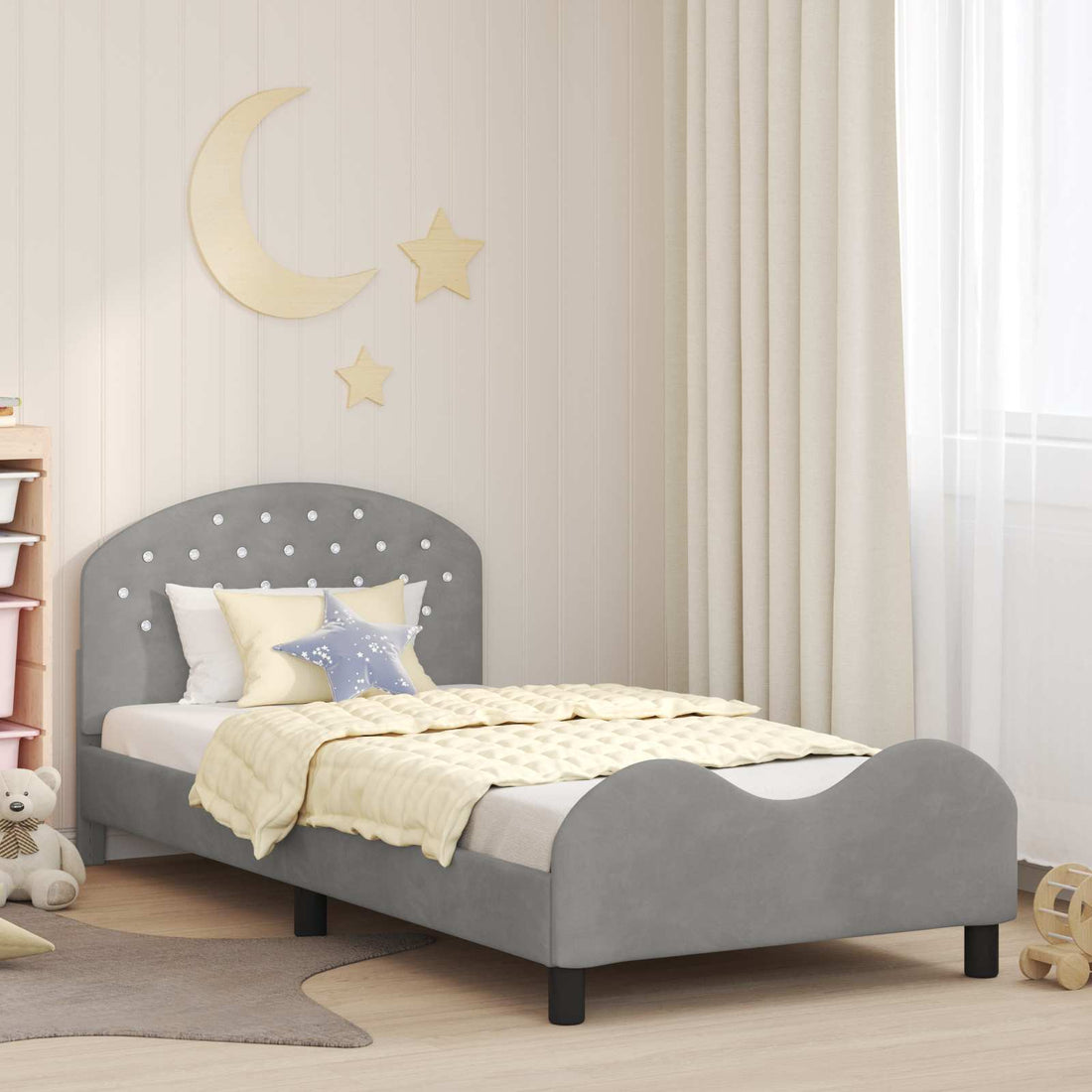 vidaXL Cama para niños con cabecero Gris Claro 90 x 190 cm Terciopelo