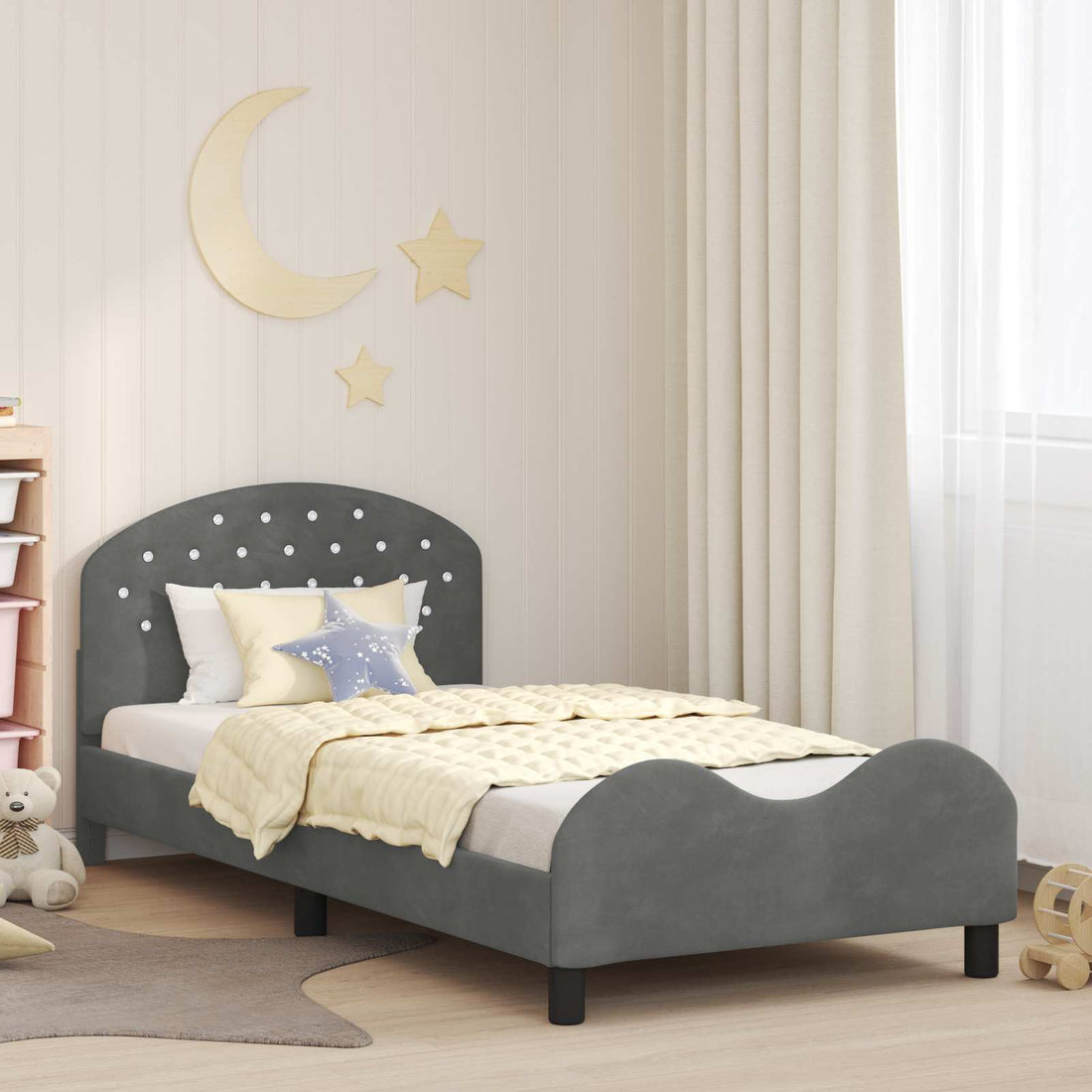 vidaXL Cama para niños con cabecero Gris oscuro 90 x 190 cm Terciopelo