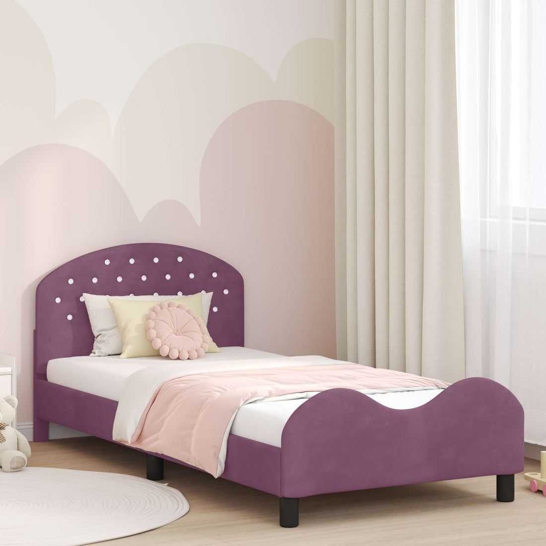 vidaXL Cama para niños con cabecero Morado 90 x 200 cm Terciopelo