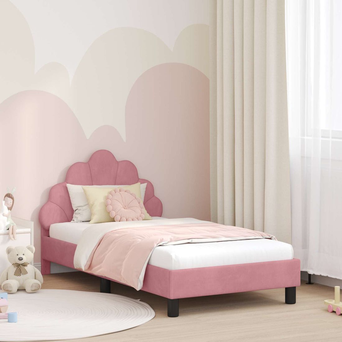 vidaXL Cama para niños con cabecero Rosa 80 x 160 cm Terciopelo