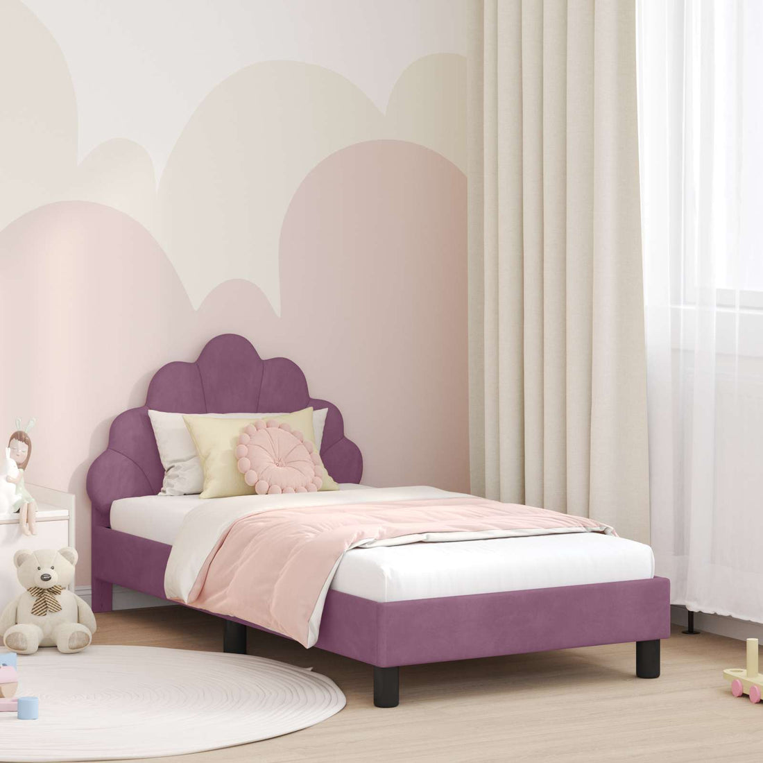 vidaXL Cama para niños con cabecero Morado 80 x 160 cm Terciopelo